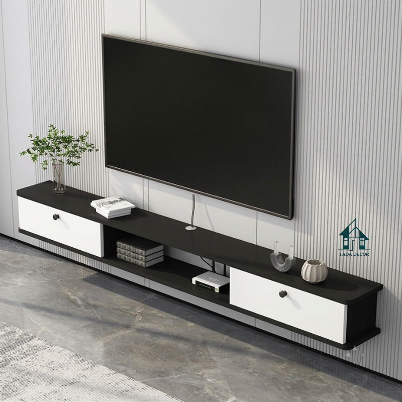Kệ tivi treo tường phòng khách phối trắng đen - 1