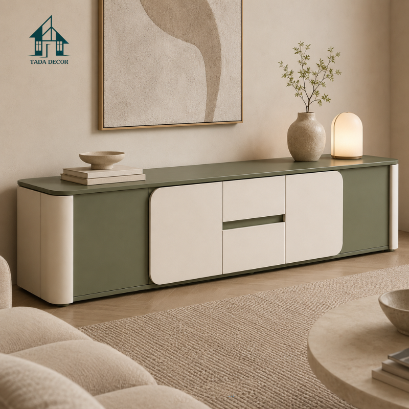 Kệ Để Tivi Phòng Khách Thiết Kế Bo Cong Thông Minh, Tối Ưu Không Gian - Thương Hiệu TADA Việt Nam - KTV200