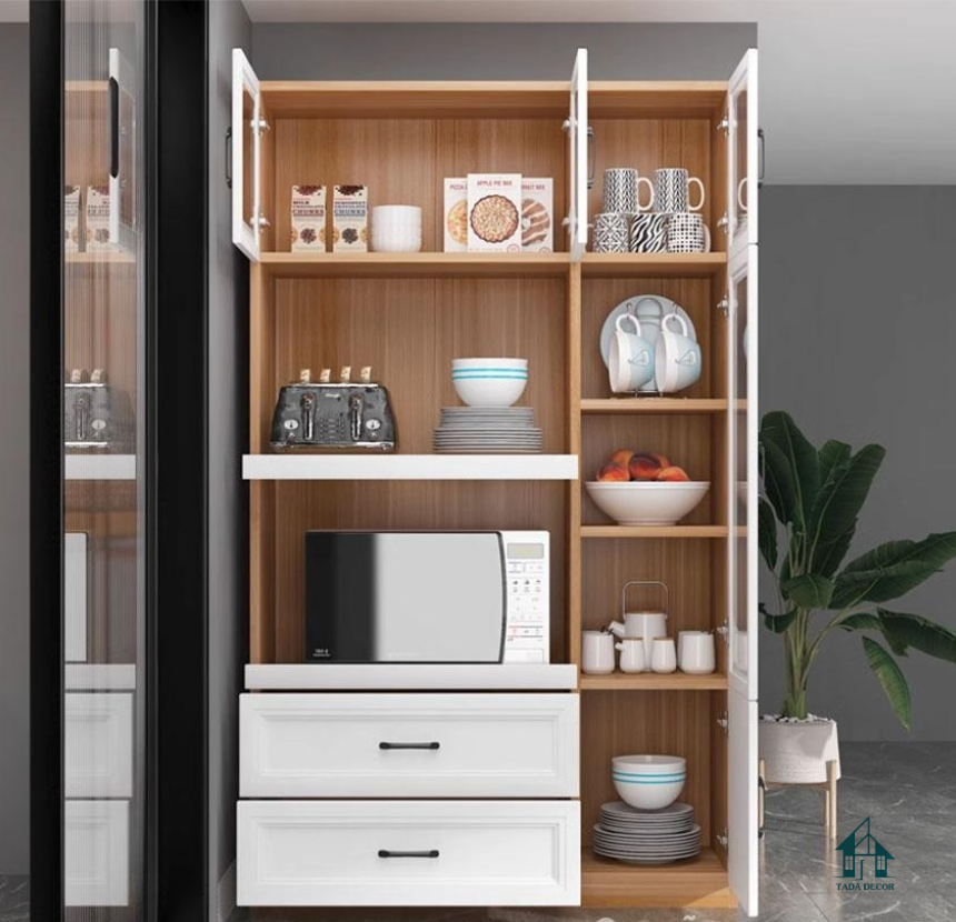 Tủ bếp đa năng có ngăn để lò vi sóng và tủ cánh kính hiện đại - 4