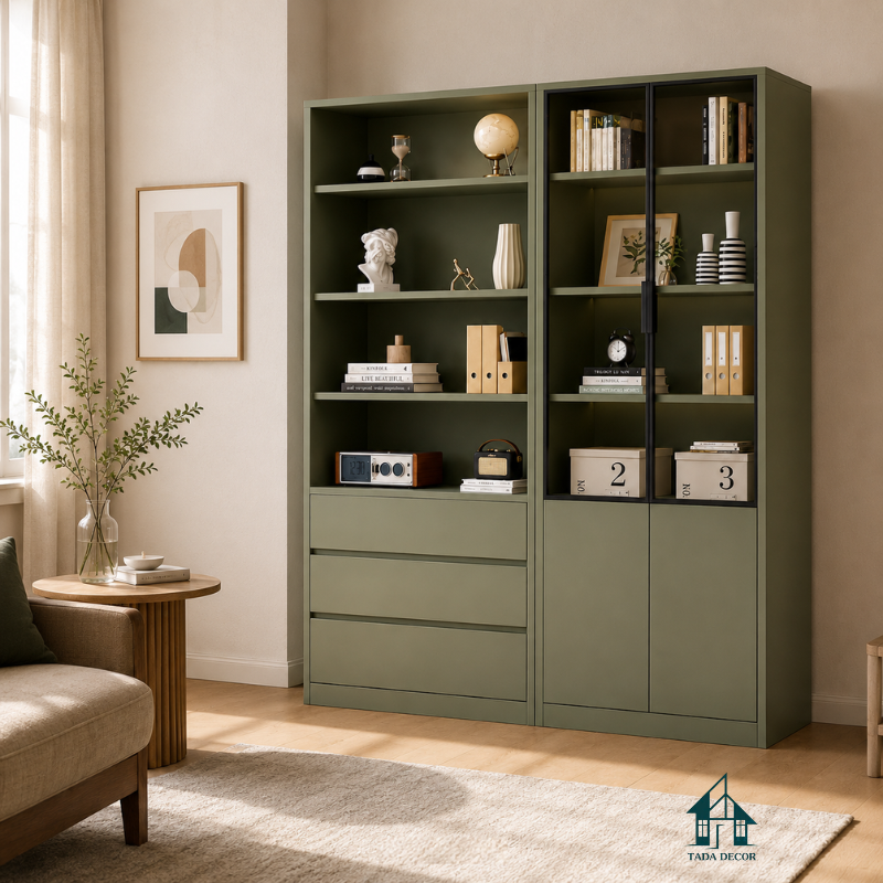 Giải Pháp Lưu Trữ Toàn Diện Cho Phòng Khách Với Kệ Sách Gỗ Đa Năng - Thương Hiệu TADA Việt Nam - TDKS112