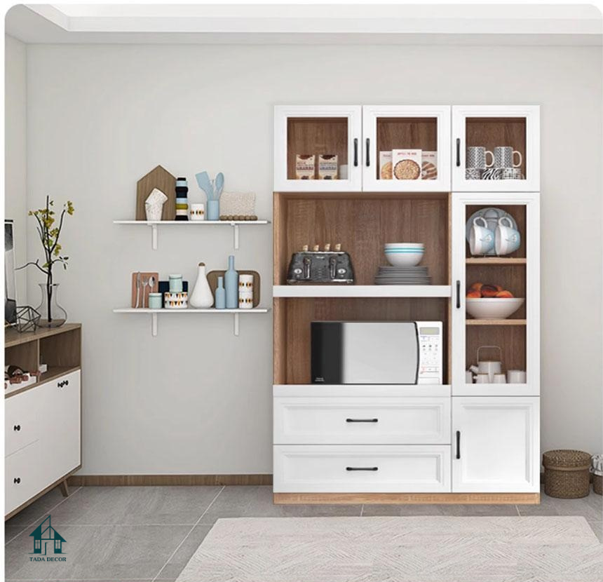 Tủ bếp đa năng có ngăn để lò vi sóng và tủ cánh kính hiện đại - 5