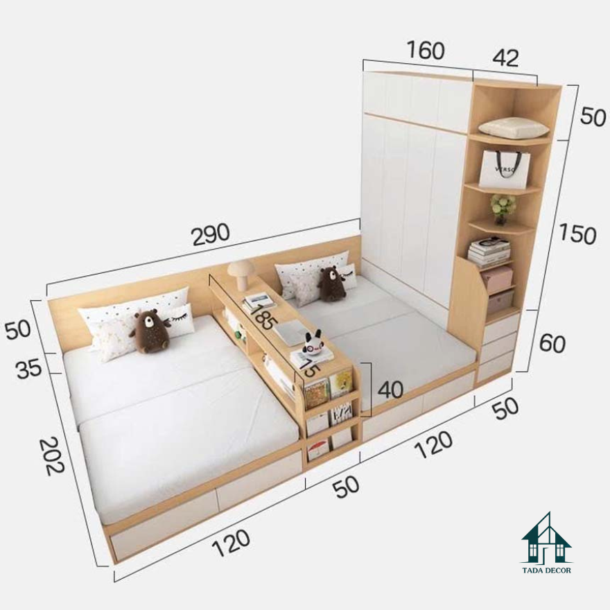 Giường ngủ đôi kết hợp tủ quần áo - 4