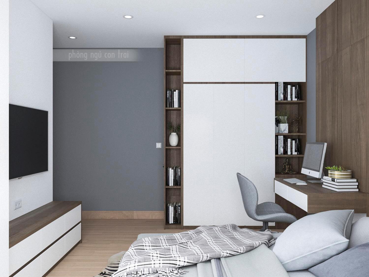 Thiết kế nội thất phòng ngủ tổng màu trầm xám nam tính 3D mang đến cho bạn một không gian tràn đầy sức sống. Màu sắc phòng ngủ được lựa chọn tỉ mỉ và kết hợp hoàn hảo giữa những tông màu trầm và nổi bật. Đó sẽ là một không gian phù hợp cho những chàng trai đang tìm kiếm một không gian sống đầy phong cách và cá tính.