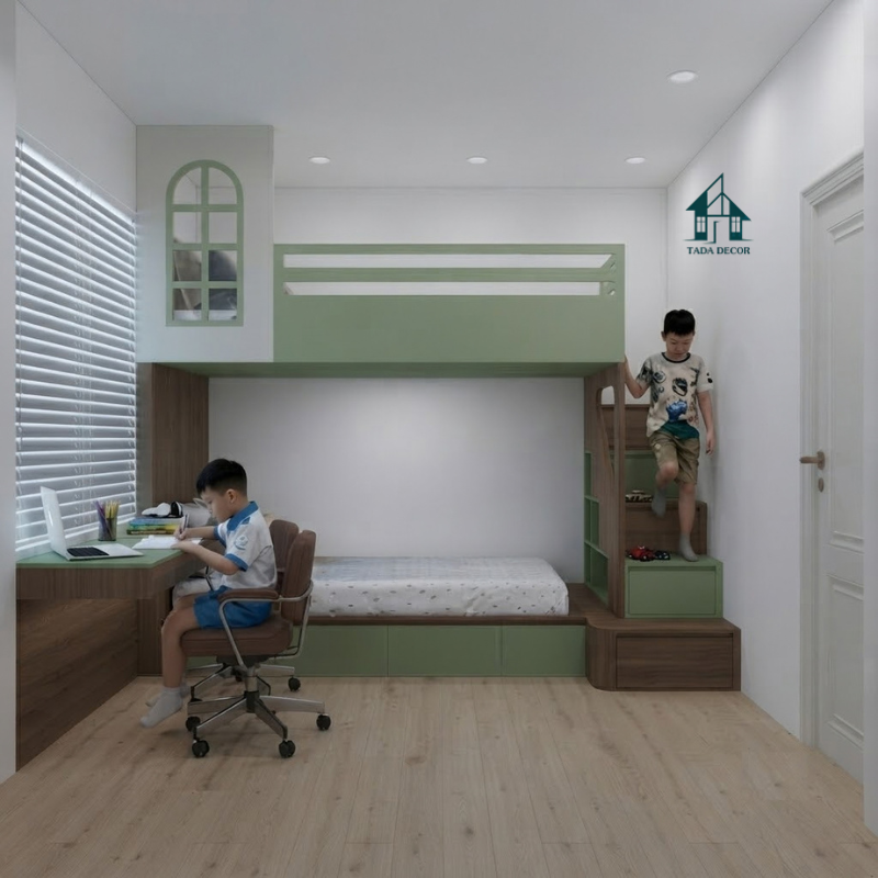 Giường Tầng Trẻ Em Đa Năng Kết Hợp Tủ Quần Áo, Bàn Học - TADA Việt Nam - TDGT145