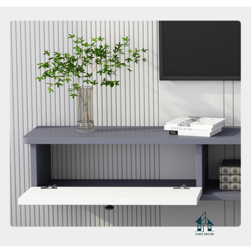 Kệ tivi treo tường phòng khách phối trắng đen - 4