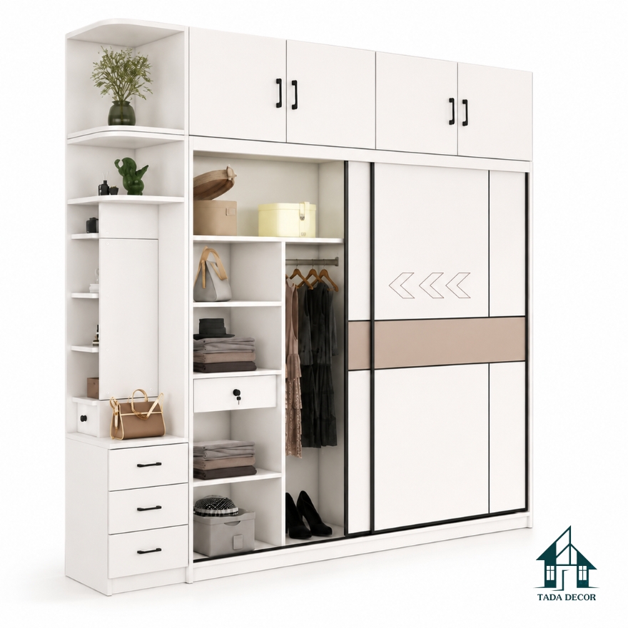 Mẫu tủ quần áo đẹp cửa lùa kịch trần bằng gỗ công nghiệp mdf lõi xanh chống ẩm - 16