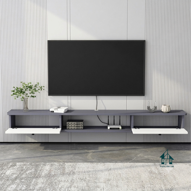 Kệ tivi treo tường phòng khách phối trắng đen - 2