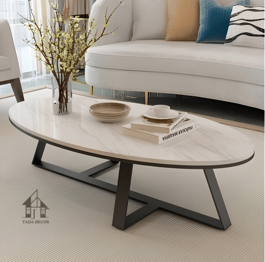 Bàn trà elip mặt đá Ceramic hiện đại cho phòng khách | TDBT03
