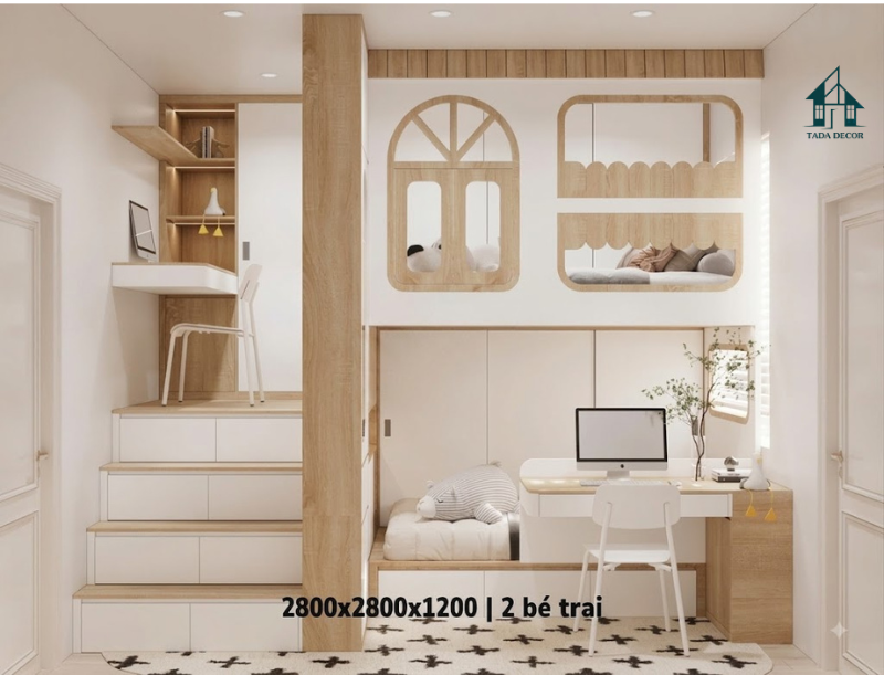 Giường Tầng Cho Bé 2 Tầng Thông Minh Kết Hợp Tủ Quần Áo, Bàn Học - Thương Hiệu TADA Việt Nam - TDGT133