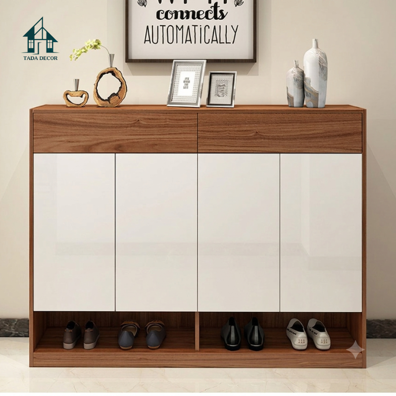 Tủ Giày Gỗ Hiện Đại Cánh Trắng Phối Màu Vân Gỗ – Giải Pháp Lưu Trữ Giày Dép Sang Trọng Cho Mọi Gia Đình - Thương Hiệu TADA Việt Nam - TDTG104