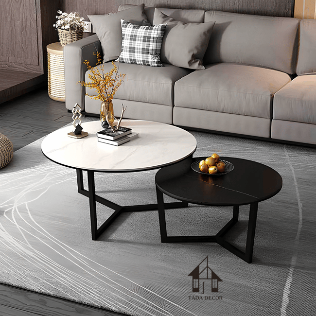Bàn Trà Đôi Mặt Đá Ceramic Tròn Hiện Đại | TDBT08