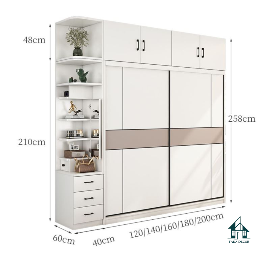 Mẫu tủ quần áo đẹp cửa lùa kịch trần bằng gỗ công nghiệp mdf lõi xanh chống ẩm - 6