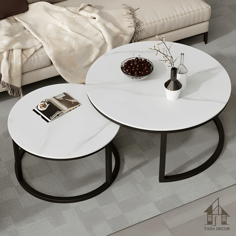 Bàn trà đôi mặt đá Ceramic hiện đại cho phòng khách | TDBT04