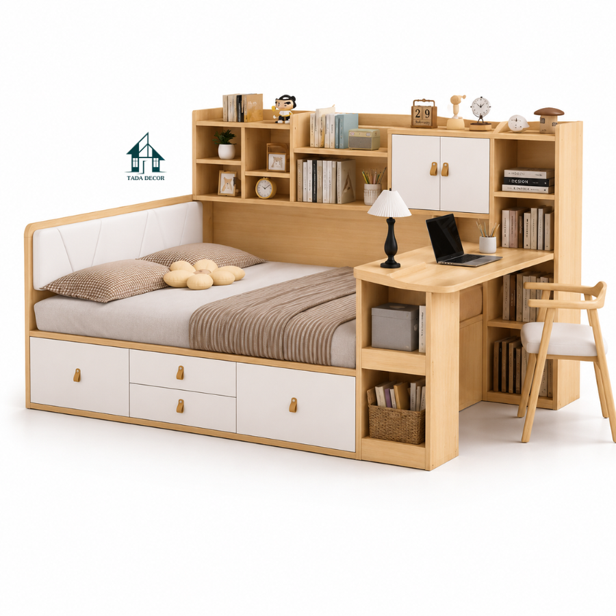 Giường Ngủ Đa Năng Tích Hợp Bàn Làm Việc Và Kệ Sách - Thương Hiệu TADA Việt Nam - TDGN28
