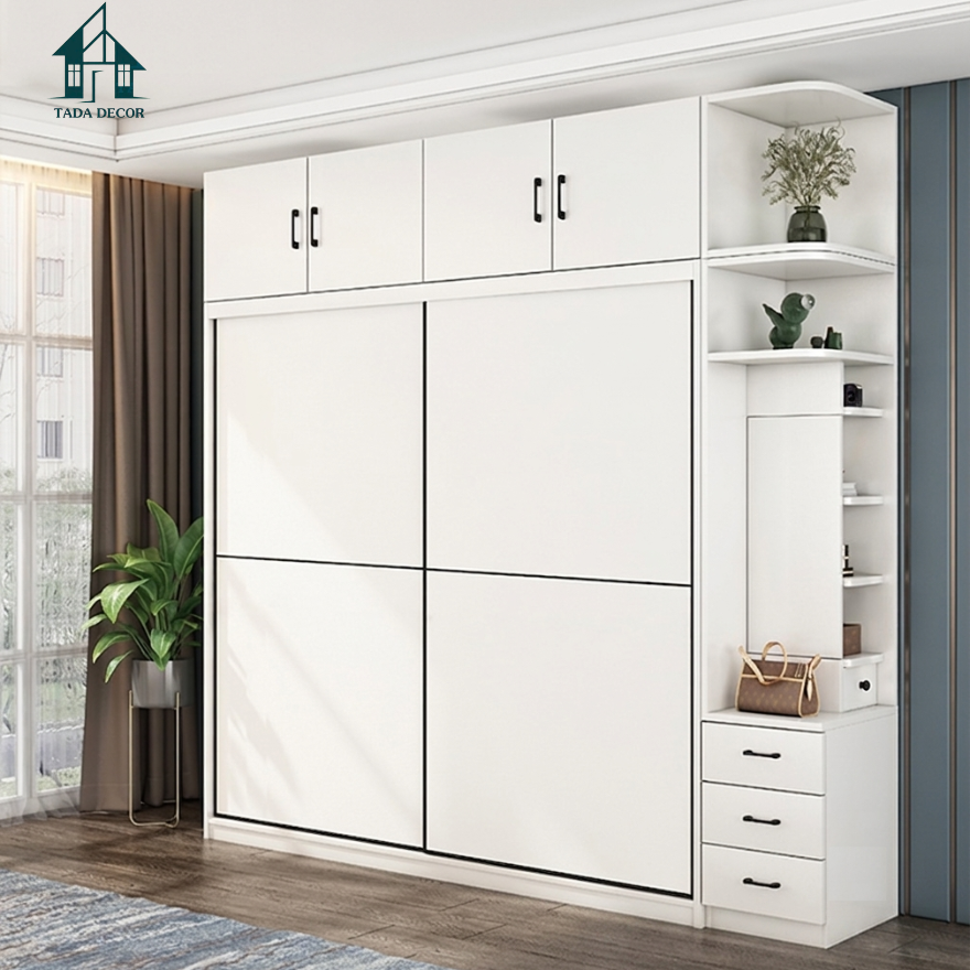 Mẫu tủ quần áo đẹp cửa lùa kịch trần bằng gỗ công nghiệp mdf lõi xanh chống ẩm - 14