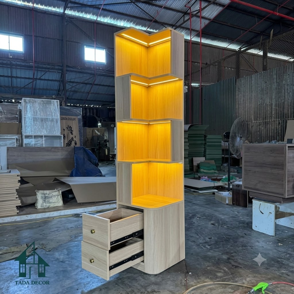 Feedback Thành Phẩm Kệ Góc Trang Trí TDKS02 – Kệ sách gỗ nhiều tầng có đèn LED, tối ưu không gian - Thương Hiệu TADA Việt Nam