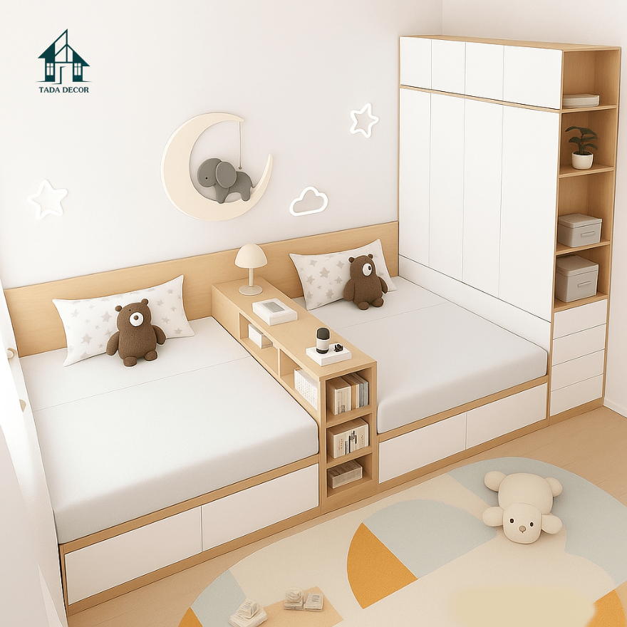 Giường Ngủ Đôi Cho Bé – Tích Hợp Kệ Sách Và Tủ Quần Áo Kịch Trần - Thương Hiệu TADA Việt Nam - TDGN24