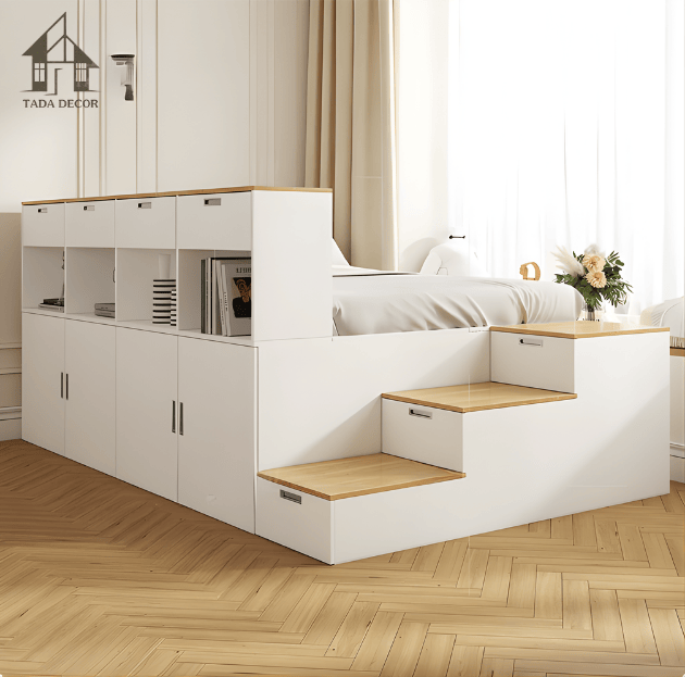Giường ngủ kèm kệ sách TADA đa năng đẹp hiện đại | TDGN09