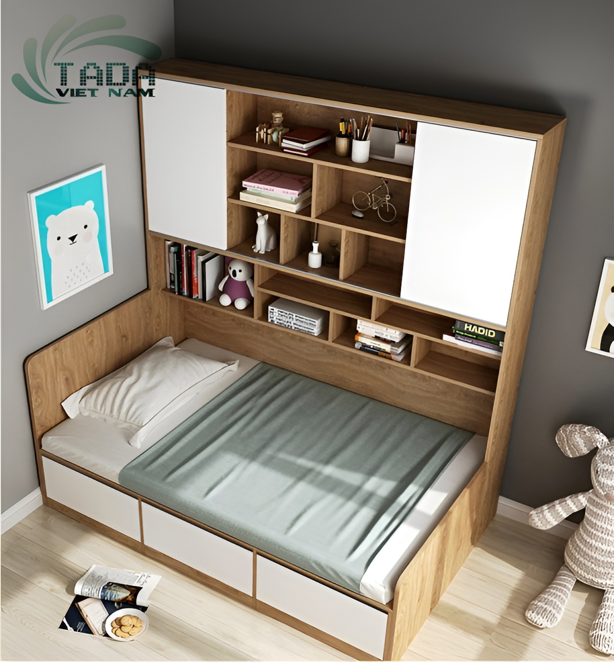 Giường ngủ liền tủ quần áo thông minh hiện đại, TaDa Việt Nam TD3181