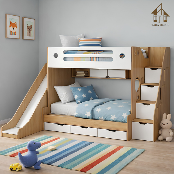 Giường tầng cầu trượt MDF lõi xanh đẹp cho bé | TDGT18