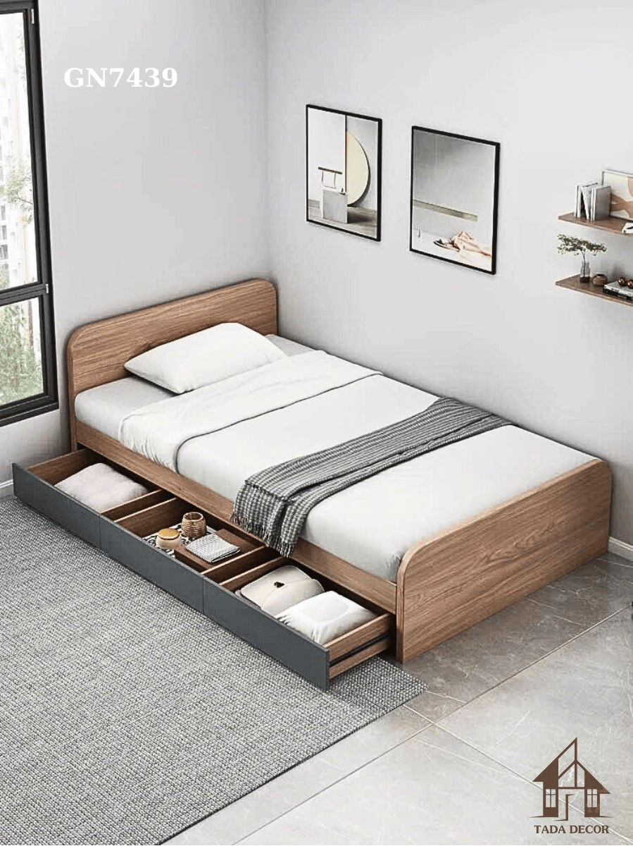 Giường đơn GN7439 – Giải pháp thông minh với hộc tủ kéo tiện lợi cho không gian hiện đại