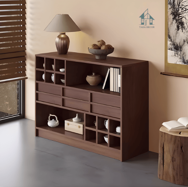 Kệ gỗ trưng bày hiện đại – giải pháp lưu trữ và trang trí cho phòng khách | TDKG01