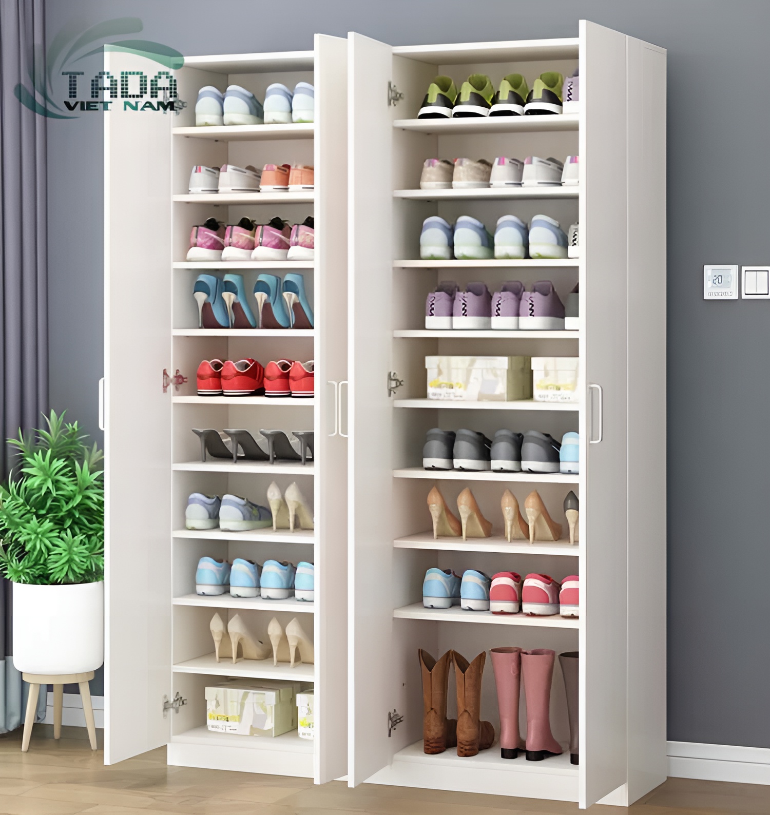 Tủ gỗ công nghiệp 2 khoang 4 cánh mở để giày dép, TaDa Việt Nam TDTG2