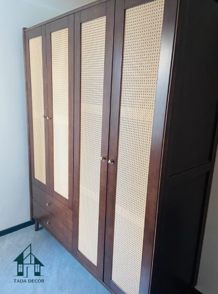 Tủ quần áo gỗ MDF cánh mây TQA905 – Đẹp tinh tế, Vintage