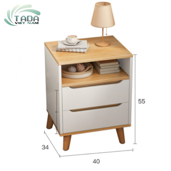 Tab đầu giường hiện đại 2 ngăn kéo chân gỗ TD3042
