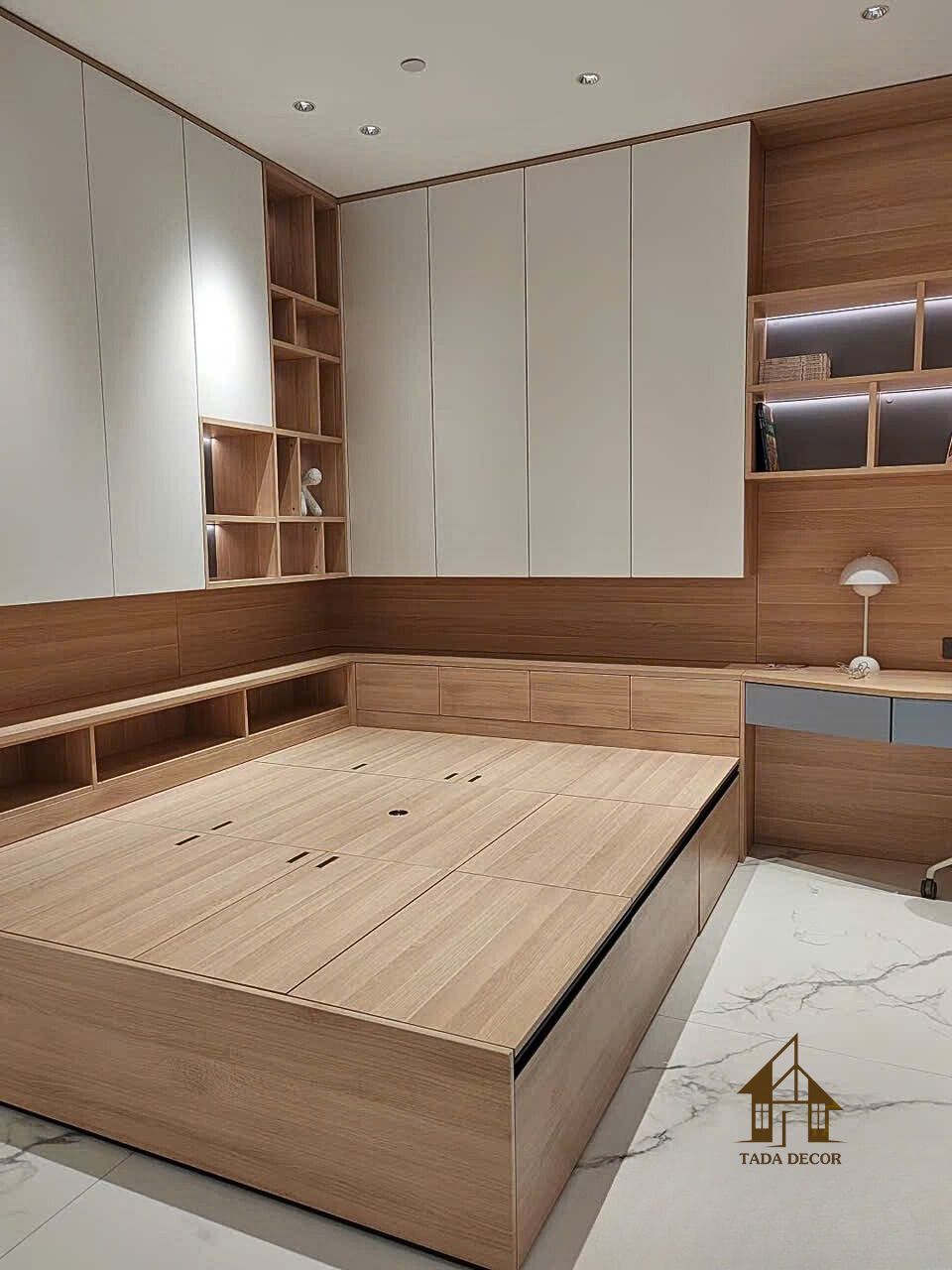 CÔNG TRÌNH THỰC TẾ – PHÒNG NGỦ GỌN GÀNG, HIỆN ĐẠI VỚI COMBO GIƯỜNG LIỀN TỦ, BÀN HỌC VÀ KỆ TREO TƯỜNG