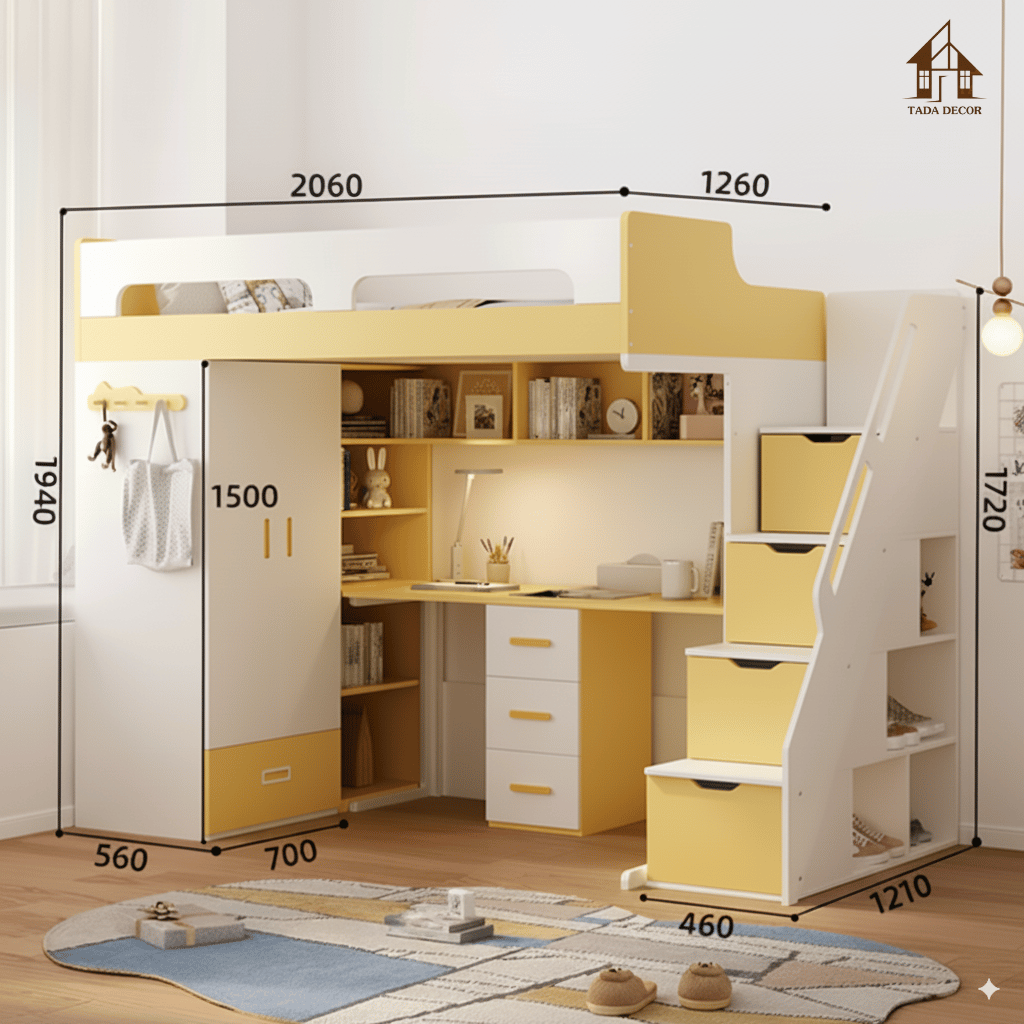 Giường tầng  thông minh tích hợp tủ quần áo và kệ sách TD-202