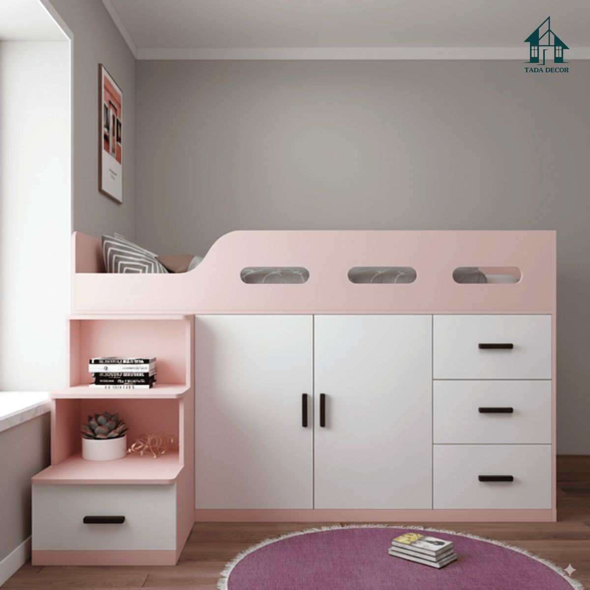 Giường tầng trẻ em tích hợp tủ quần áo và kệ sách TD-102