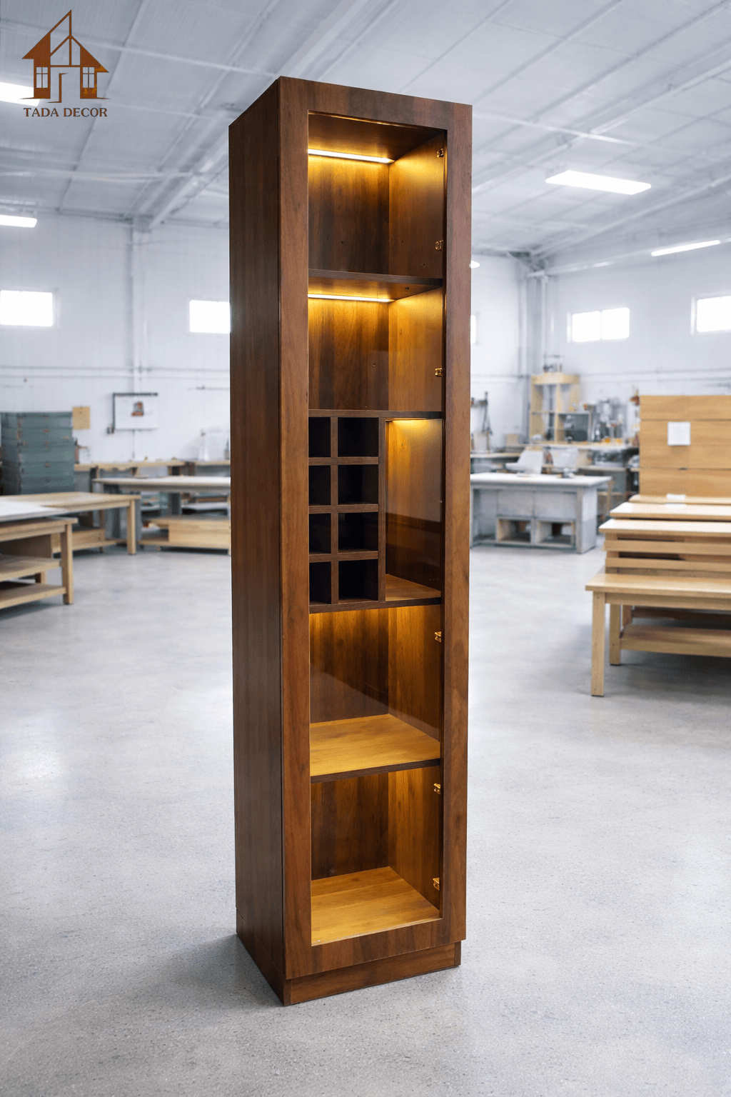 Thi Công Tủ Rượu Đèn LED MDF Melamine Hiện Đại