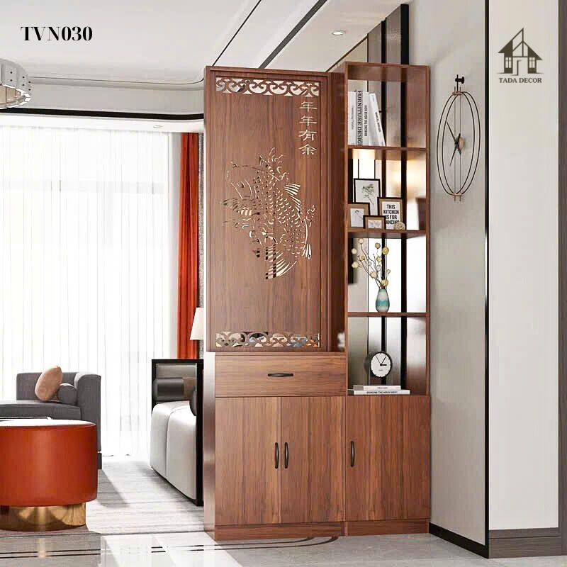 Tủ ngăn phối vách CNC phong thủy TVN030 – Giải pháp lưu trữ thông minh, tôn vinh không gian sống