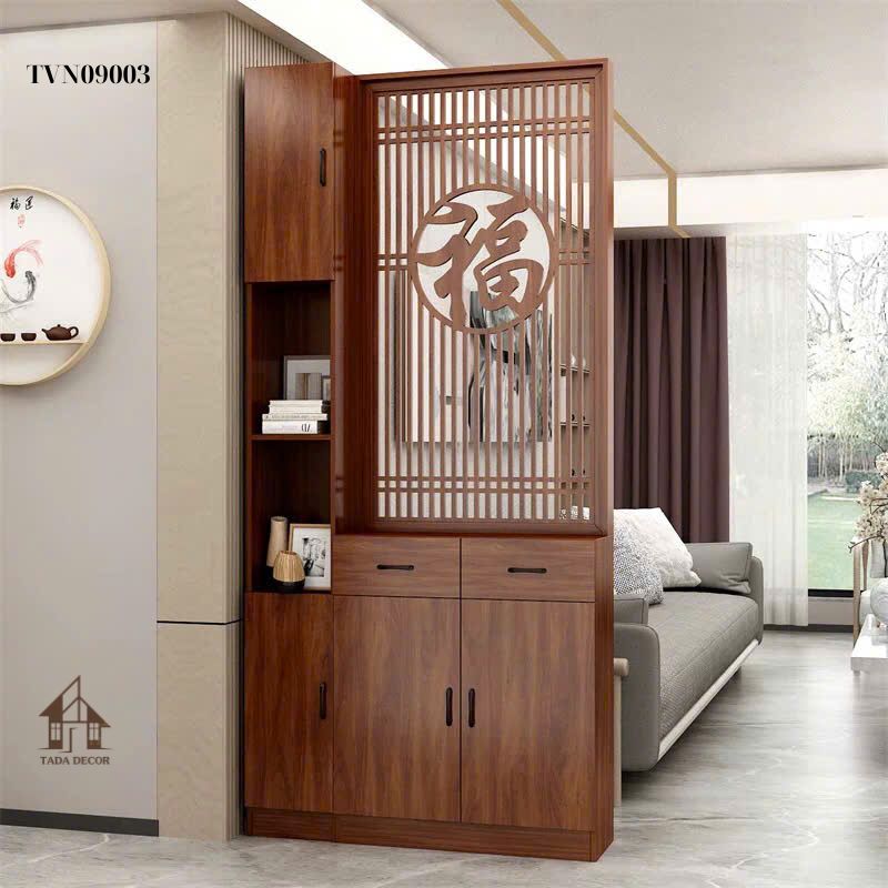 TVN09003 – Tủ đa năng phối vách CNC phong thủy may mắn, thiết kế sang trọng cho không gian hiện đại