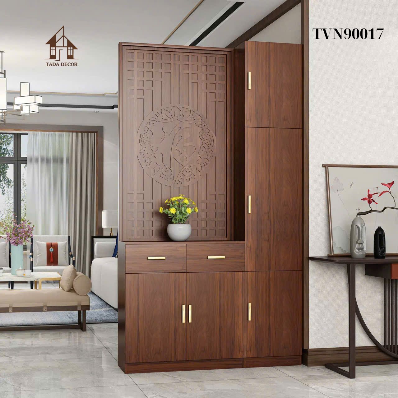 Tủ Phối Vách CNC TVN90017 – Thiết Kế Sang Trọng, Tạo Điểm Nhấn Phong Thủy Cho Không Gian Sống