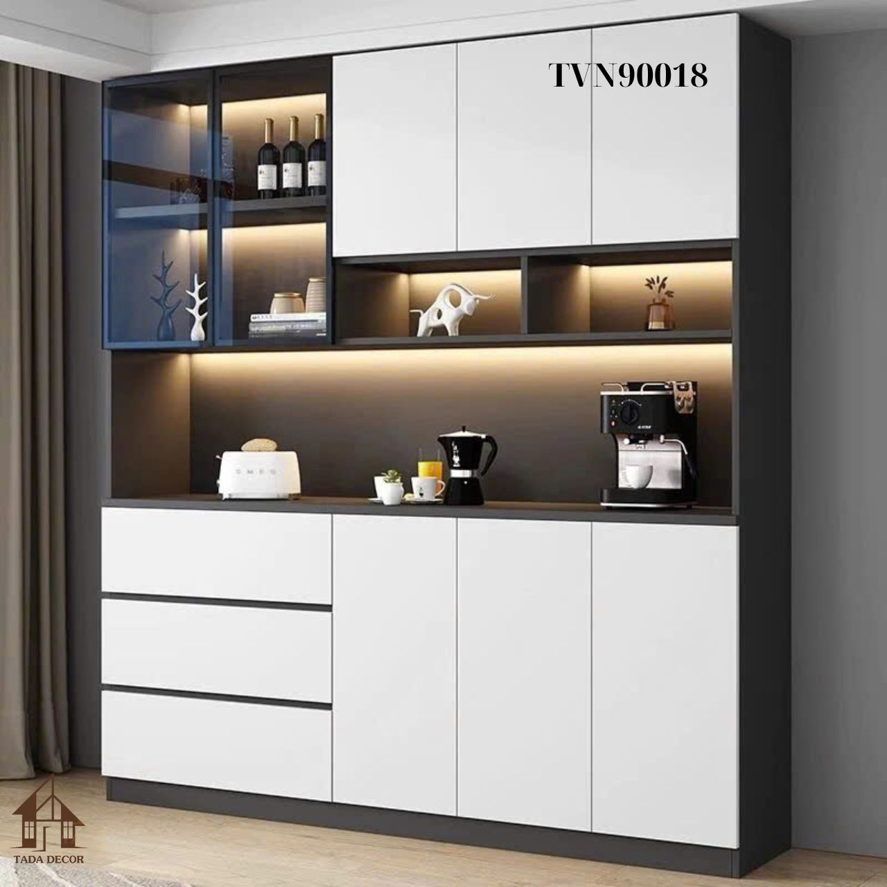 Tủ Đa Năng Phối Cánh Kính TDN90018 | Sang Trọng – Tiện Ích – Tinh Tế Cho Mọi Không Gian