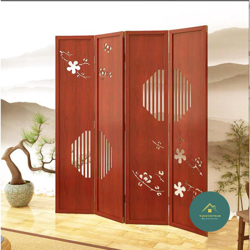 Vách bình phong đào mai màu đỏ gụ thương hiệu TADA VIETNAM - TDVN22