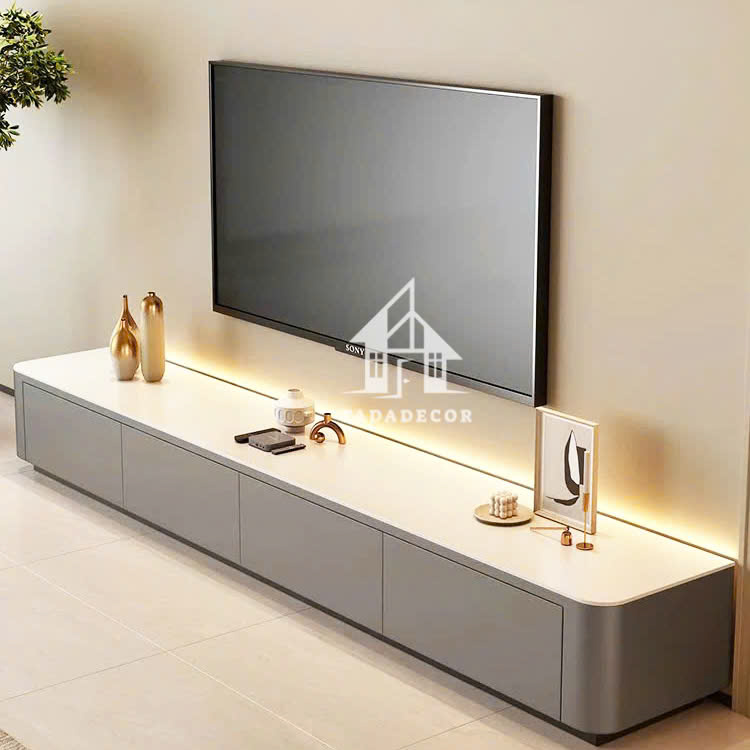 Kệ tivi để sàn bo cong phòng khách, thương hiệu TADA Việt Nam TDTV04