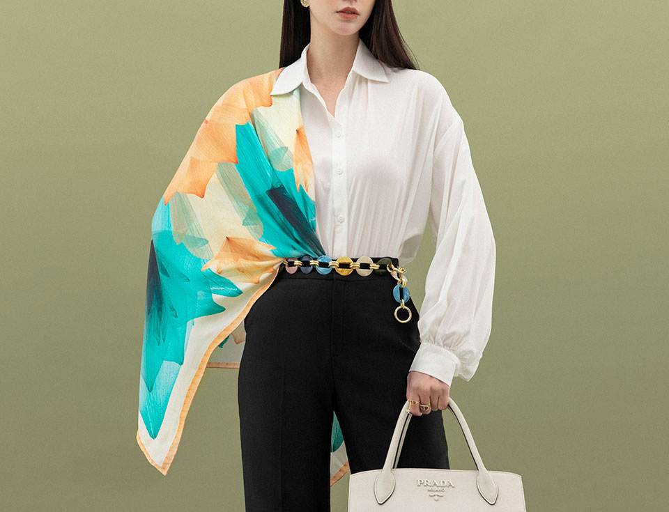 DeSilk' Choice: Khăn lụa tơ tằm Claire xanh lông công