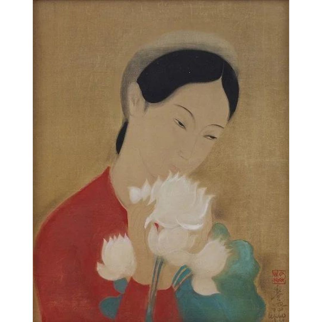 Bức “Chân dung thiếu phụ và hoa sen” của Lê Phổ, thực hiện năm 1939