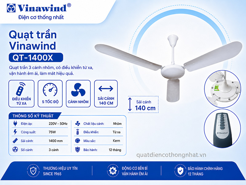 Quạt trần Vinawind QT-1400X
