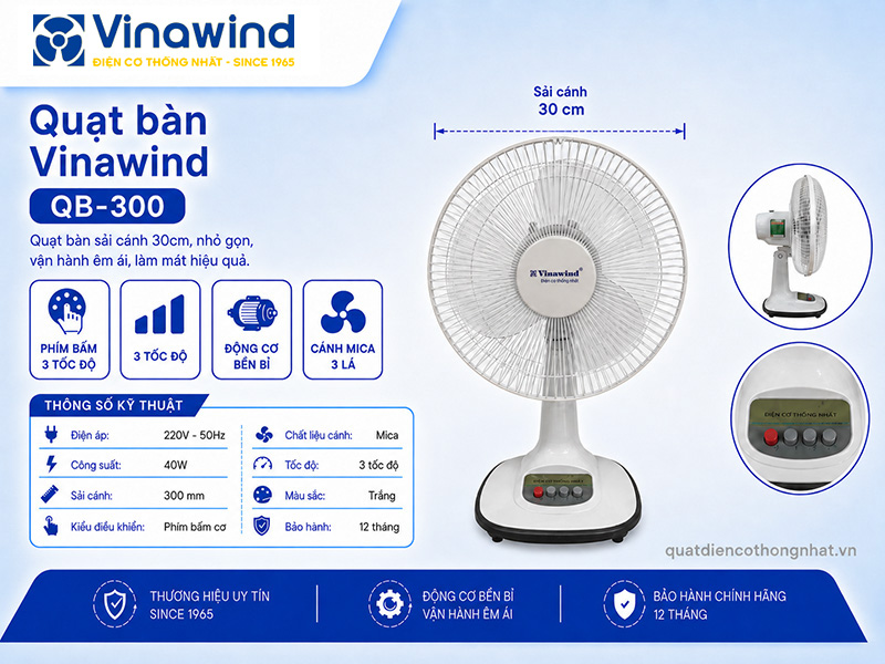 Quạt bàn vinawind QB-300 I Sải cánh 30cm
