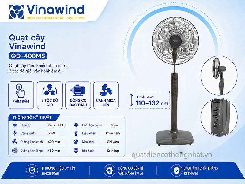 Quạt cây Vinawind QĐ-400MS - Sải cánh 40cm