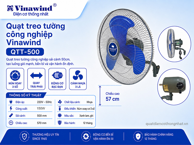Quạt treo tường công nghiệp vinawind QTT-500