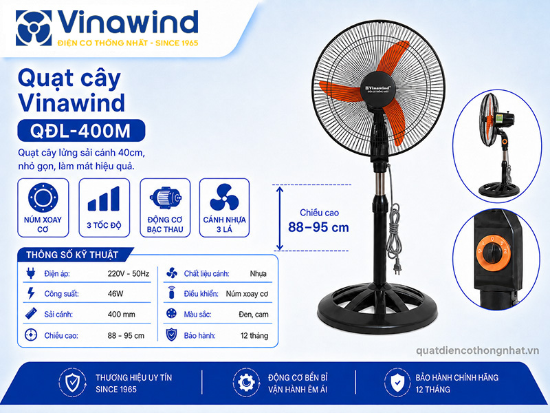 Quạt cây Vinawind QĐL-400M, sải cánh 40cm, quạt cây nhỏ