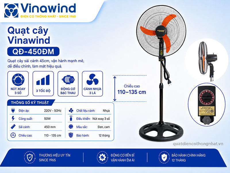 Quạt cây Vinawind QĐ-450ĐM - Sải cánh 45cm