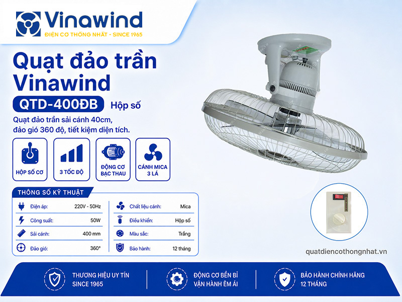 Quạt đảo trần Vinawind QTD-400ĐB Hộp số