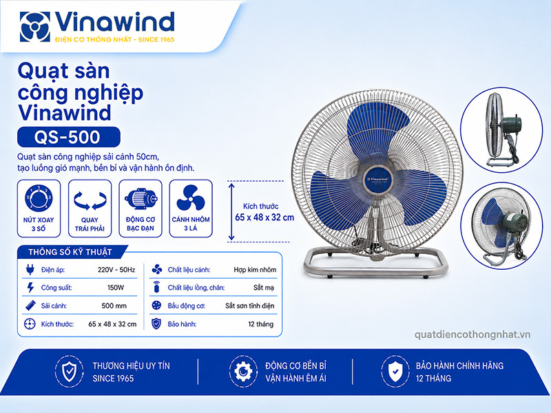 Quạt sàn Vinawind QS-500 Sải cánh 50cm,
