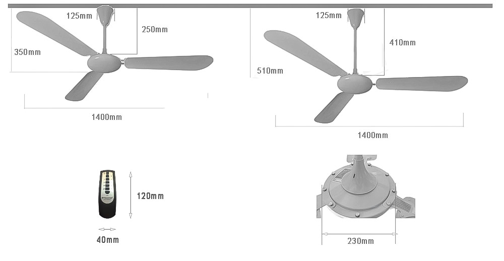 Quạt trần Vinawind QT-1400X 3 cánh, nhôm, có điều khiển Trắng/xanh